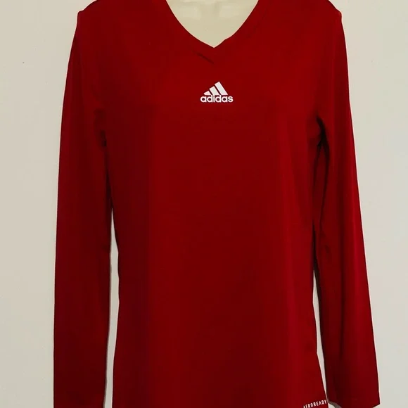 Adidas Red Long Sleeve Tee shirt large Aeroready pregame - Picture 1 of 9